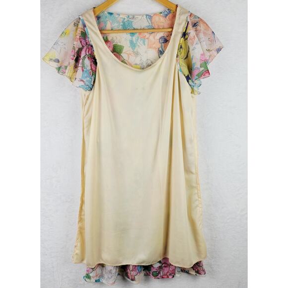 Whimsical L Midi Sun Dress Fairycore Romantic Colorful Floral Ruffle Sleeveless - Picture 6 of 10